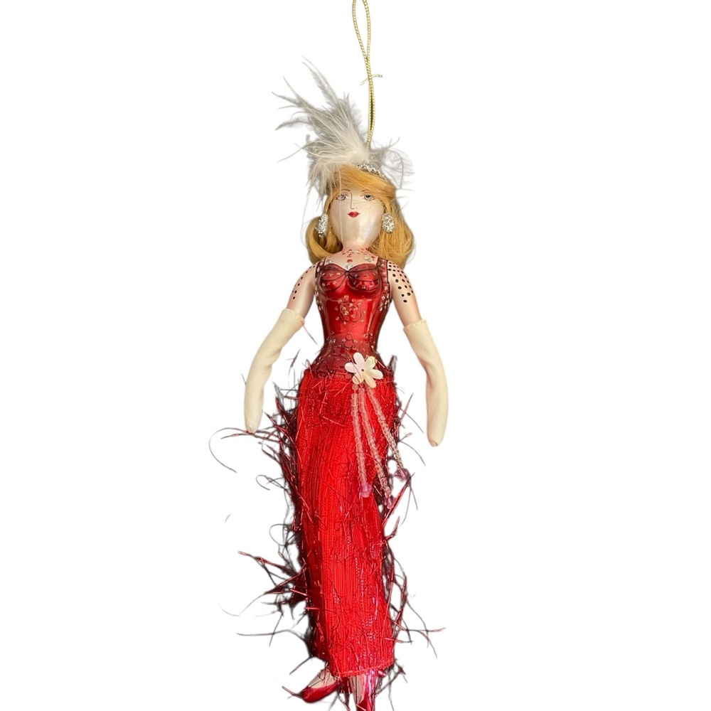 De Carlini Made in Italy "Luxury in Red Satin & Tinsel Fur" Ornament Vintage